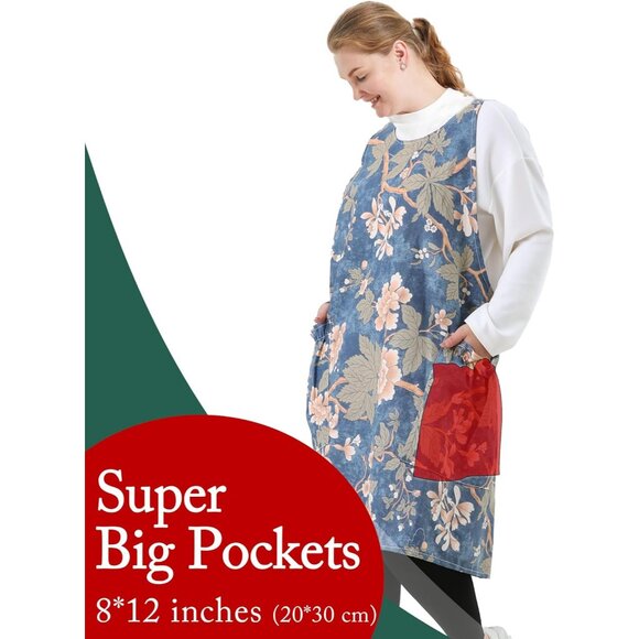 Big Plus Size Aprons for Women with Pockets Cotton Linen Baking Kitchen Cooking - Picture 2 of 6